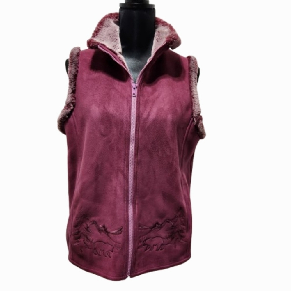Northern Lifestyles Vest Burgundy Rose Microsuede Faux Fur Sherpa Lined (M)